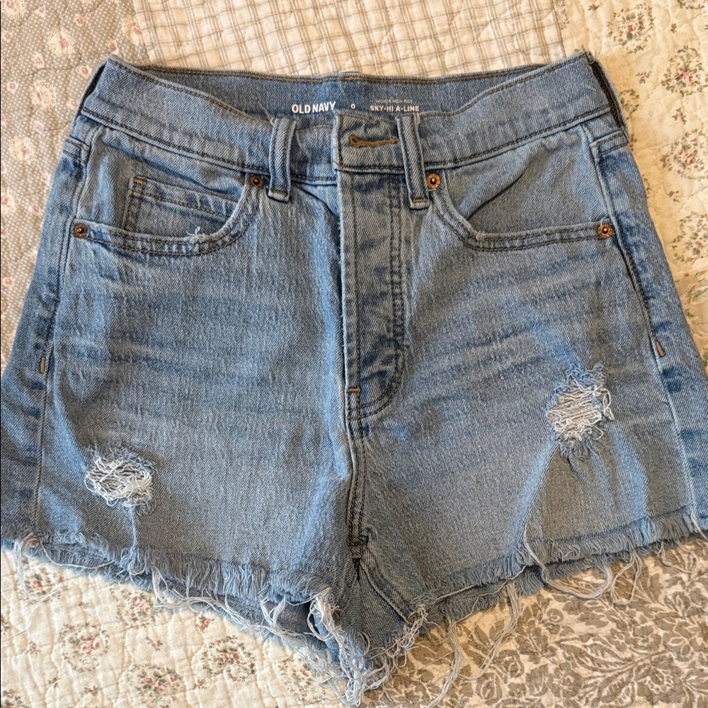 Old Navy Light Blue Distressed High-Rise Denim Shorts